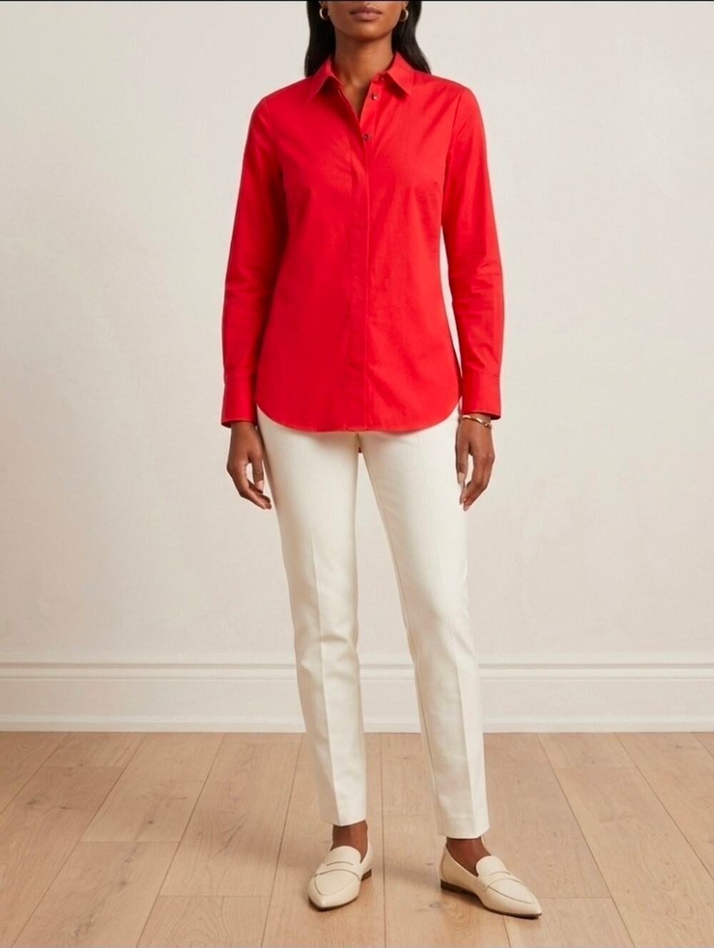 NWT Theory Grenadine Red Concealed-Placket Button-Up Shirt